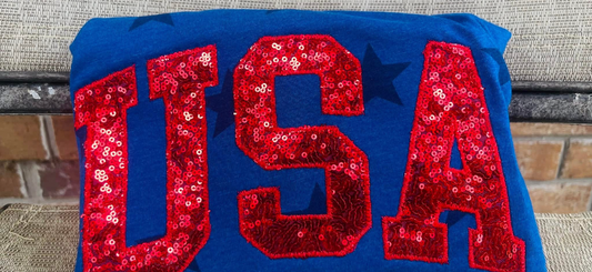 USA sequined appliqué short sleeve T-Shirt.