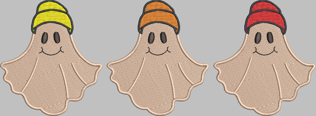 Ghost Beanie Trio Embroidery Design file 